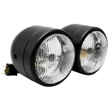 PHARE/OPTIQUE MOTO AVOC DOUBLE DIAM 90 mm LAMPE H4 + FEU DE POSITION NOIR MAT ENTRAXE DE FIXATION 210mm (HOMOLOGUE CE)