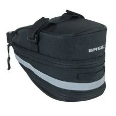 SADDLE BAG BICYCLE BASIL MADA 1L BLACK MOUNTING KIT SANGLES ON SADDLE CLAMP WITH SOUFFLET