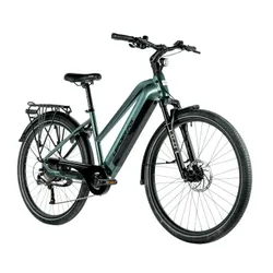 ELECTRIC BICYCLE/E-BIKE TREKKING BIKE 29 LEADER FOX SANDY WOMEN'S GREEN EMERAUDE GLOSS 9-SPEED HUB MOTOR AR BAFANG 36-SPEED 45NM BATTERY 20AH (18'' - H46CM - SIZE M - FOR ADULT OF 168 cm TO 178 cm)