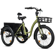 ELECTRIC TRICYCLE/E-BIKE CITY LEADER FOX 24" LOVELO 2025 UNISEX GREEN KAKI GLOSS 3-SPEED SHIMANO NEXUS HUB MOTOR AV BAFANG 36-SPEED 45NM BATTERY 16,7 AH (WITH DIFFERENTIEL)