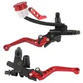 BRAKE MASTER CYLINDER AND GRIP OF CLUTCH MOTORCYCLE UNIVERSAL FRONT WITH RESERVOIR SEPARE DIAMETER 42 mm ALUMINIUM CNC RED RIGHT AND LEFT (COURSE ADJUSTABLE 6 POSITIONS - MIRROR DIAMETER 10 mm) (PAIR) -P2R