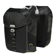 DOUBLE BICYCLE PANNIER BASIL MILES WATERPROOF 32L BLACK LISERET YELLOW FLUORESCENT (PAIR) (44X14X30CM)
