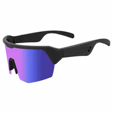 LUNETTES VELO ADULTE AUDIO BLUETOOTH 5.4 MONTURE NOIR VERRE BLEU DEGRADE BATTERIE 130 mAh AUTONOMIE JUSQU'A 30H (ETUI INCLUS) -HAUTS PARLEURS A ECOUTE OUVERTE POUR MUSIQUE/APPEL
