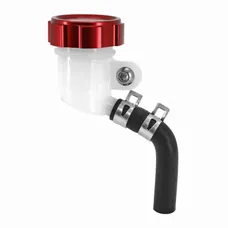 RESERVOIR/TANK OF BRAKE MASTER CYLINDER RADIAL ROUND DIAMETER 42 mm CAP ALUMINIUM CNC RED (OUTLET ON THE SIDE) -P2R