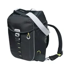BAG REAR SAC TO DOS BICYCLE SIDE BASIL MILES DAYPACK RIGHT/LEFT SYSTEM MOUNTING KIT HOOK-ON WATERPROOF 17L BLACK LISERET YELLOW FLUORESCENT (BANDOULIERE + SAC TO DOS) (31X17X44CM)