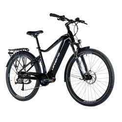 ELECTRIC BICYCLE/E-BIKE TREKKING BIKE 29 LEADER FOX DENVER MEN'S BLACK GLOSS 9-SPEED MID-DRIVE MOTOR BAFANG M300 36-SPEED 80NM BATTERY 20AH (22,5'' - H56CM - SIZE XXL - FOR ADULT OF 190 cm TO PLUS)