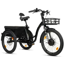 ELECTRIC TRICYCLE/E-BIKE CITY LEADER FOX 24" CURTIS X 2025 UNISEX BLACK GLOSS 8-SPEED SHIMANO NEXUS HUB MOTOR AV BAFANG 36-SPEED 45NM BATTERY 16,7AH (WIDTH HORS ALL 75 cm, DEBATTEMENT 50 mm) -HOUSSE PLUIE