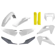 BODYWORK/FAIRING MOTORCYCLE ENDURO HUSQVARNA 250, 450 TE, 250, 350 FE 2020>2023 WHITE/GREY/YELLOW (COLOUR OEM) (KIT PLASTICS 11 PIECES) -POLISPORT