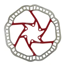 BRAKE DISC MTB 6 HOLES NEWTON BRAKCO COMPATIBLE SHIMANO AND OTHER 180 mm SILVER CENTRE RED + 6 SCREW