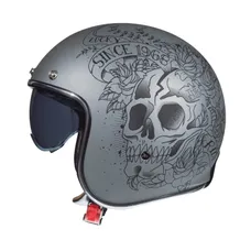 OPEN-FACE HELMET MT HELMETS THE MANS 2 SV SKULL & ROSES A2 MATTE SILVER XS SINGLE VISOR TRANSPARENT (SUPPLIED WITH ONE SCREEN ADDITIONAL DARK (ECE 22.06)