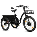 ELECTRIC TRICYCLE/E-BIKE CITY LEADER FOX 24" CURTIS X 2025 UNISEX BLACK GLOSS 8-SPEED SHIMANO NEXUS HUB MOTOR AV BAFANG 36-SPEED 45NM BATTERY 16,7AH (WIDTH HORS ALL 75 cm, DEBATTEMENT 50 mm) -HOUSSE PLUIE