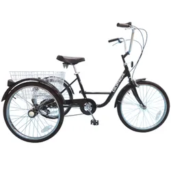 TRICYCLE MUSCULAIRE ADULT 24" BLACK 5 VITESSES WITH BASKET WEIGHT TOTAL MAXIMUM 100 kg EMPATTEMENT 0,80M - HOMOLOGATION NF30020