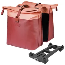 DOUBLE BICYCLE PANNIER BASIL VIVE RED BORDEAUX/PINK 28-35L MOUNTING KIT CARRIER MOUNTING KIT SYSTEM MIK (COMPATIBLE WITH 211726 INCLUDED) (30X18X49CM) FERMETURE PLIANT ANTI-PLUIE