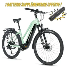 ELECTRIC BICYCLE/E-BIKE TREKKING BIKE 28 LEADER FOX BARNET 2025 WOMEN'S GREEN D'EAU 9-SPEED MID-DRIVE MOTOR BAFANG M510 36-SPEED 95NM BATTERY 20AH (18'' - H46CM - SIZE M - FOR ADULT OF 168 cm TO 178 cm)
