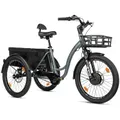 ELECTRIC TRICYCLE/E-BIKE CITY LEADER FOX 24" CURTIS X 2025 UNISEX GREY MATTE 8-SPEED SHIMANO NEXUS HUB MOTOR AV BAFANG 36-SPEED 45NM BATTERY 16,7AH (WIDTH HORS ALL 75 cm, DEBATTEMENT 50 mm) -HOUSSE ANTI PLUIE