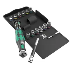 RATCHET WERA 8009 ZYKLOP POCKET HEAD ADJUSTABLE COMBINEE SOCKET/BUSH 3/8 AND SCREWDRIVER 1/4 (WITH RESERVE OF END CAP INTEGREE) BLACK/GREEN (SET 27 PIECES) -BRAND GERMAN FOR THE WORKSHOPS