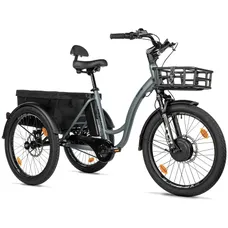ELECTRIC TRICYCLE/E-BIKE CITY LEADER FOX 24" CURTIS X 2025 UNISEX GREY MATTE 8-SPEED SHIMANO NEXUS HUB MOTOR AV BAFANG 36-SPEED 45NM BATTERY 16,7AH (WIDTH HORS ALL 75 cm, DEBATTEMENT 50 mm) -HOUSSE ANTI PLUIE