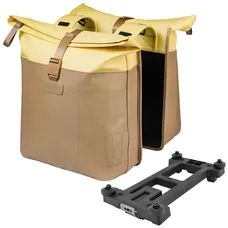 DOUBLE BICYCLE PANNIER BASIL VIVE SABLE/YELLOW 28-35L MOUNTING KIT CARRIER MOUNTING KIT SYSTEM MIK (COMPATIBLE WITH 211726 INCLUDED) (30X18X49CM) FERMETURE PLIANT ANTI-PLUIE