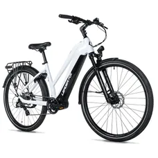 ELECTRIC BICYCLE/E-BIKE TREKKING BIKE 28 LEADER FOX EXETER 2026 WOMEN'S WHITE GLOSS 8-SPEED MID-DRIVE MOTOR BAFANG M420 36-SPEED 80NM BATTERY 15AH (16,5'' - H43CM - SIZE S - FOR ADULT OF 158 cm TO 168 cm)