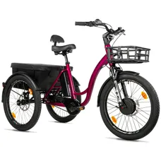 ELECTRIC TRICYCLE/E-BIKE CITY LEADER FOX 24" CURTIS X 2025 UNISEX BORDEAUX 8-SPEED SHIMANO NEXUS HUB MOTOR AV BAFANG 36-SPEED 45NM BATTERY 16,7AH (WIDTH HORS ALL 75 cm, DEBATTEMENT 50 mm) -HOUSSE ANTI PLUIE