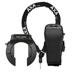 ANTIVOL VELO FER A CHEVAL AXA ATLAS LARGE NOIR AVEC CHAINE PLUG DIAM 5.5 mm 1.30M (CLE RETRACTABLE) - SECURITE NIVEAU 14 -LIVRE AVEC SACOCHE DE SELLE