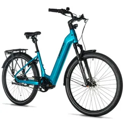 ELECTRIC BICYCLE/E-BIKE CITY 28 LEADER FOX TERTIUM 2025 UNISEX BLUE CLAIR 8-SPEED SHIMANO NEXUS MID-DRIVE MOTOR BAFANG M420 36-SPEED 80NM BATTERY 15AH (18'' - H46CM - SIZE M - FOR ADULT OF 168 cm TO 178 cm)
