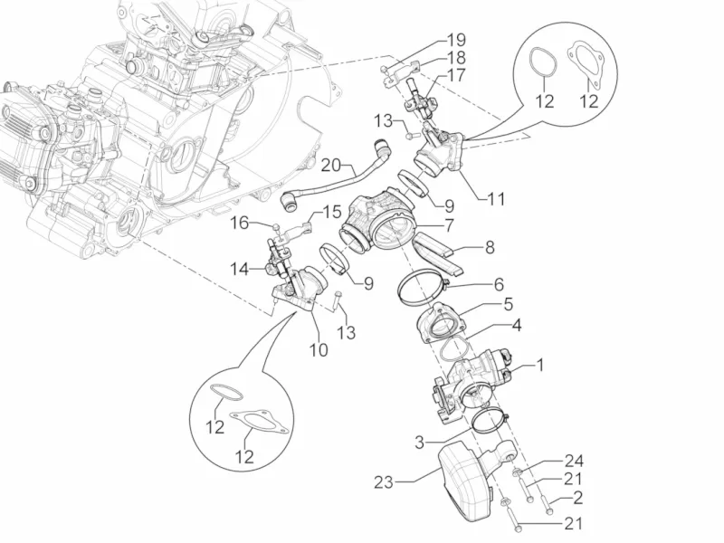 Corps papillon - Injecteur - Raccord d'admission 