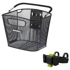 PANIER AVANT ACIER NID ABEILLE BASIL BOLD NOIR (28x34x26 cm) -VENDU AVEC FIXATION KLICKFIX SPECIAL VAE / E-BIKE LARGEUR 80MM MINI COMPATIBLE LEADER FOX