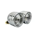 PHARE/OPTIQUE MOTO AVOC DOUBLE DIAM 90 mm LAMPE H4 + FEU DE POSITION CHROME ENTRAXE DE FIXATION 210mm (HOMOLOGUE CE)