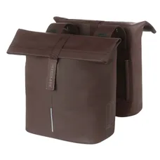 DOUBLE BICYCLE PANNIER BASIL VEGAN BROWN IMITATION CUIR 28-32L MOUNTING KIT UNIVERSAL CARRIER FERMETURE PLIANT ANTI-PLUIE WITH REFLECTIVE