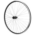 TREKKING WHEEL BRAKE SHOE LOCKING ER10 700 X 35 - 28" P2R REAR ALUMINIUM BLACK HUB SHIMANO QC300 CENTERLOCK CASSETTE 11/10/9/8-SPEED BLACK RIM 19C 36 SPOKES SILVER
