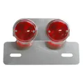SUPPORT DE PLAQUE IMMATRICULATION AVEC FEU 50 A BOITE/MOTO ALU AVEC FEU ROND ROUGE (1 FAISCEAU PAR FEU) /ARGENT (L 171mm / H 30mm / L 105mm) ** -REPLAY