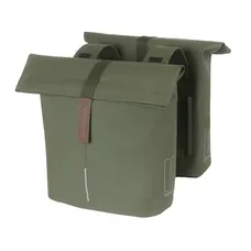 DOUBLE BICYCLE PANNIER BASIL VEGAN GREEN IMITATION CUIR 28-32L MOUNTING KIT UNIVERSAL CARRIER FERMETURE PLIANT ANTI-PLUIE WITH REFLECTIVE