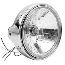 PHARE/OPTIQUE MOTO AVOC TYPE GUZZI DIAM 200 mm CUVELAGE OPTIQUE LISSE Ø180mm LAMPE H4 60/55W + FEU DE POSITION CHROME CORPS ACIER (HOMOLOGUE CE)