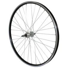 MTB WHEEL BRAKE SHOE 26" P2R REAR ALUMINIUM BLACK DOUBLE WALL HUB ALUMINIUM FREEWHEEL 7/6-SPEED AXLE PLEIN