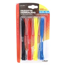 COLLIER DE SERRAGE NYLON TYPE RILSAN 2,5x150mm ASSORTIMENT NOIR / BLEU / ROUGE / JAUNE (VENDU PAR 100) -SELECTION P2R
