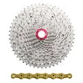 CASSETTE ET CHAINE (PACK) 12V. SUNRACE MZ800 11-51 VTT COMPATIBLE SHIMANO METALLIC ARGENT AVEC CHAINE CN12Z 126 MAILLONS (LIVRE EN BOITE) (11-13-15-17-19-21-24-28-33-39-45-51)