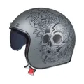 OPEN-FACE HELMET MT HELMETS THE MANS 2 SV SKULL & ROSES A2 MATTE SILVER XS SINGLE VISOR TRANSPARENT (SUPPLIED WITH ONE SCREEN ADDITIONAL DARK (ECE 22.06)