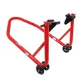 LEVE/BEQUILLE STAND MOTO P2R AVANT UNIVERSEL ACIER ROUGE AVEC SUPPORT ROULEAUX CAOUTCHOUC