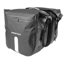 DOUBLE BICYCLE PANNIER NEWTON BLACK EFFET CARBON 25L MOUNTING KIT SANGLES VELCRO ON CARRIER (56X30X15CM) FERMETURE PLIANT ANTI-PLUIE