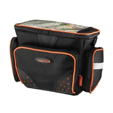 BAG OF HANDLEBAR/GUIDON BICYCLE IBERA BAG BLACK LISERET ORANGE MOUNTING KIT CLIP (32X22X23CM - 7L) - WITH HOLDER CARTE AND BANDOUILLERE