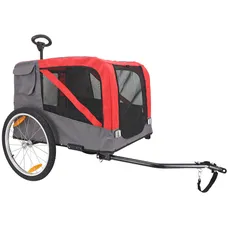 REMORQUE VELO UTILITAIRE MAXI 45Kg PLIABLE ROUGE/GRIS AVEC ROUES 20" FIXATION AXE DE ROUE ARRIERE - FOND RENFORCE POUR TRANSPORT CHIEN OU BAGAGE AVEC POIGNEE ET 2 ROUES 8" (L 82cm x l 60cm x h 56cm)