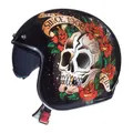 OPEN-FACE HELMET MT HELMETS THE MANS 2 SV SKULL & ROSES A1 GLOSS BLACK L SINGLE VISOR TRANSPARENT (SUPPLIED WITH ONE SCREEN ADDITIONAL DARK (ECE 22.06)
