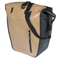 BICYCLE PANNIER BASIL RIVO WATERPROOF 25-31L SABLE/BLACK MOUNTING KIT MIK HOOKS ON CARRIER (43X14X28CM) WITH GRIP AND BANDOUILLERE FERMETURE ENROULEMENT