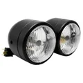 PHARE/OPTIQUE MOTO AVOC DOUBLE DIAM 90 mm LAMPE H4 + FEU DE POSITION NOIR MAT ENTRAXE DE FIXATION 210mm (HOMOLOGUE CE)