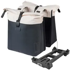 DOUBLE BICYCLE PANNIER BASIL VIVE WHITE CASSE/BLACK 28-35L MOUNTING KIT CARRIER MOUNTING KIT SYSTEM MIK (COMPATIBLE WITH 211726 INCLUDED) (30X18X49CM) FERMETURE PLIANT ANTI-PLUIE