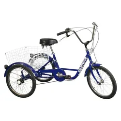 TRICYCLE MUSCULAIRE ADULTE 20" BLEU 5 VITESSES AVEC PANIER - POIDS CHARGE MAXI 100 kg - HOMOLOGATION NF30020