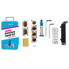 INNER TUBE REPAIR KIT WELDTITE MTB WITH OUTILS - BOX (4 PATCHS 18 mm + 2 PATCHS 28X18MM + COLLE 5 g + PAPIER PONCE + CRAIE + 3 DEMONTES PNEUS + 2 CLES ALLEN 5 AND 6 mm) WITH NOTICE