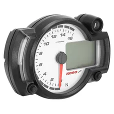 COMPTE TOURS KOSO RX2NR NOIR 0 A 16 000 TRS + THERMOMETRE ET SHIFTLIGHT (100,7x135,7x52mm )