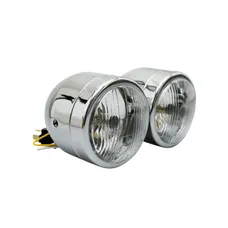 PHARE/OPTIQUE MOTO AVOC DOUBLE DIAM 90 mm LAMPE H4 + FEU DE POSITION CHROME ENTRAXE DE FIXATION 210mm (HOMOLOGUE CE)